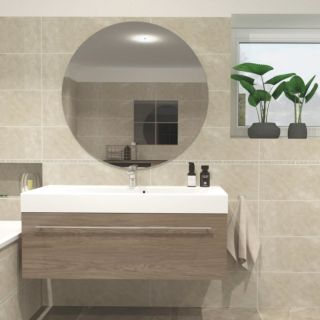 Návrh a vizualizace koupelny ve velice oblíbených béžových tónech. Dlažba i obklad v imitaci mramoru. #navrhujemekoupelny...