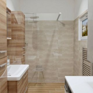 Vizualizace koupelny a reálné fotky koupelny, která je už téměř hotová. Obklady jsou z oblíbené série Rock, která imituje...