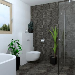 Návrh a vizualizace koupelny ve 2 variantách - tmavá a bílá nebo celá tmavá. Obklady i dlažbu máme na skladě a nyní je za...